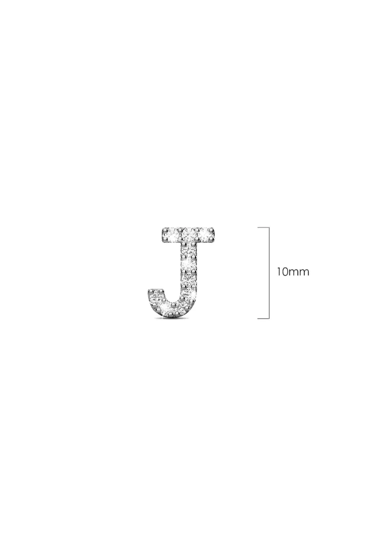 Solid 925 Sterling Silver Glamour Alphabet Letter Earrings  - J