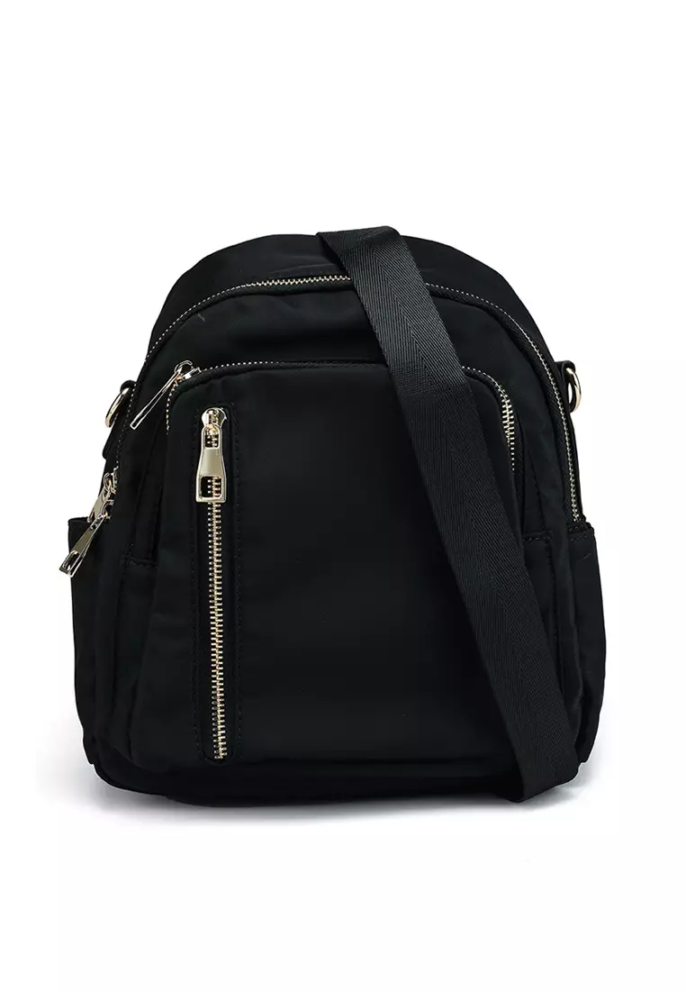 Nylon Backpack Plain Black Mini Backpack Anello ELEANOR Small Slim