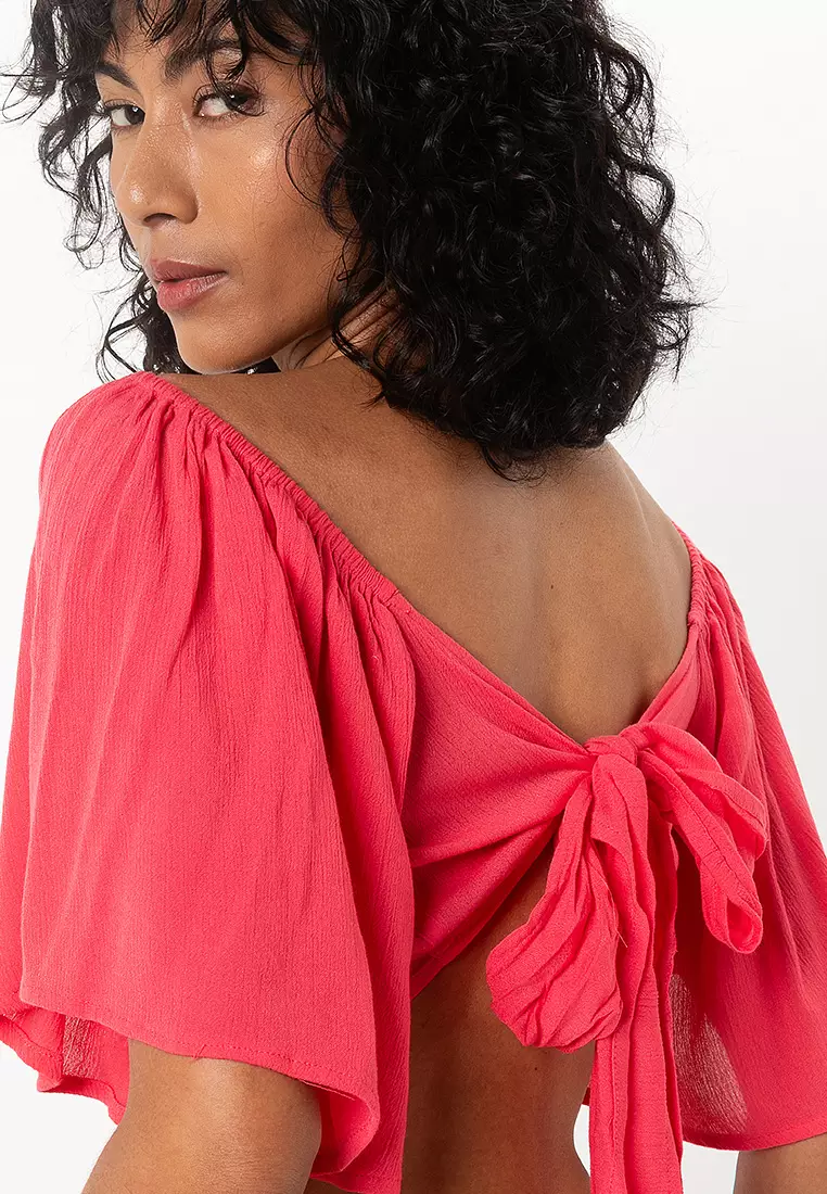 Petite Floaty Bow Back Co-Ord Beach Crop Top