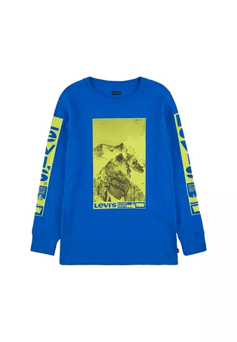 blue and yellow long sleeve shirt