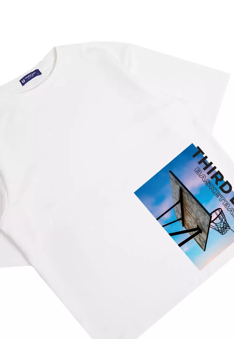 MTP27 kaos oversize basket basketball ring sablon besar bahan tebal scuba putih