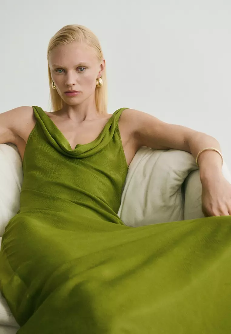 Satin Texture Dress With Draped Neck