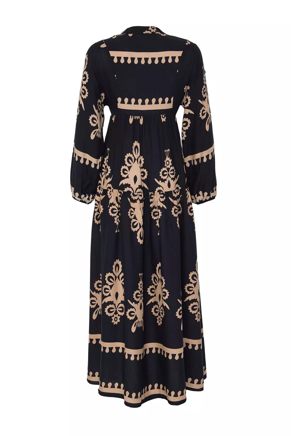 Black Authentic Patterned Viscose Woven Dress TCTSS24EB00221