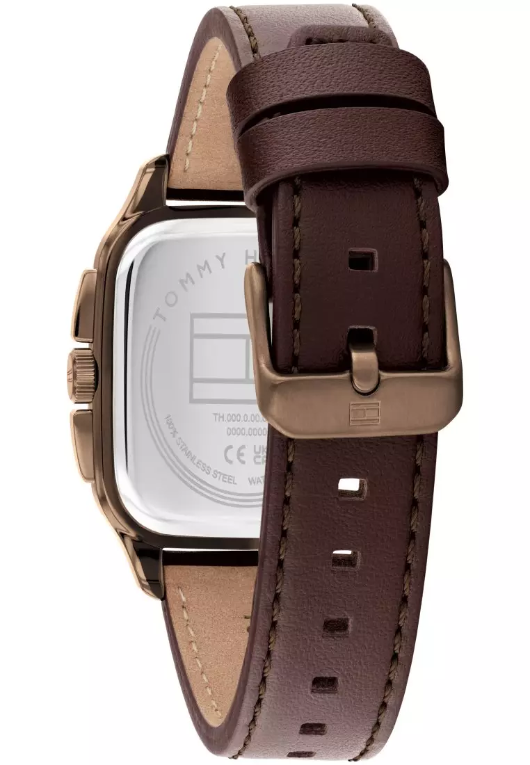 Men's Ionic Plated Rose Gold Tone Steel Calfskin Strap Watch - TH1792221