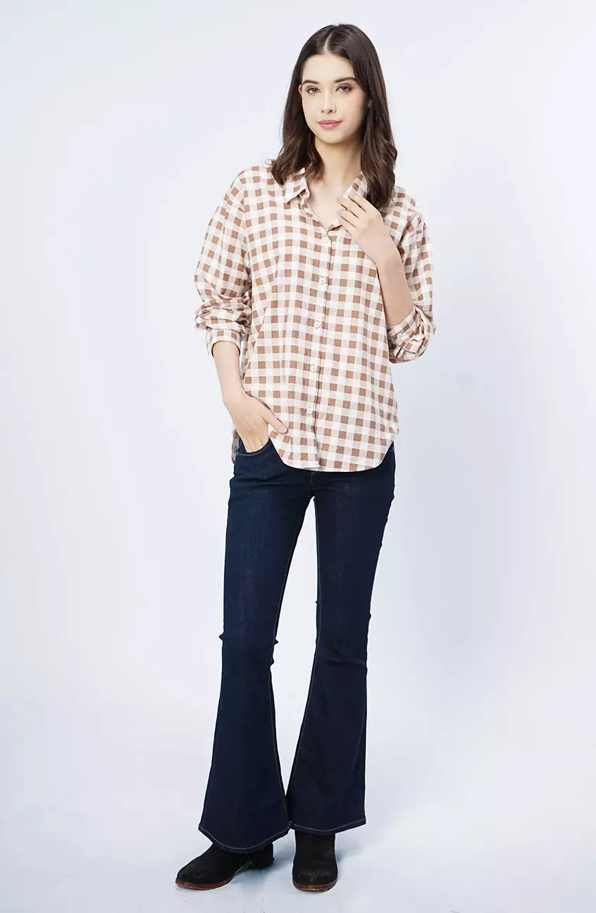 Kemeja Wanita Chary White Brown