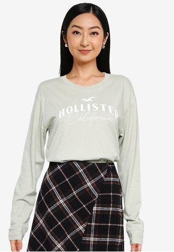 Hollister green Easy Long-Sleeves Logo Graphic Tee E9690AAC5BE508GS_1