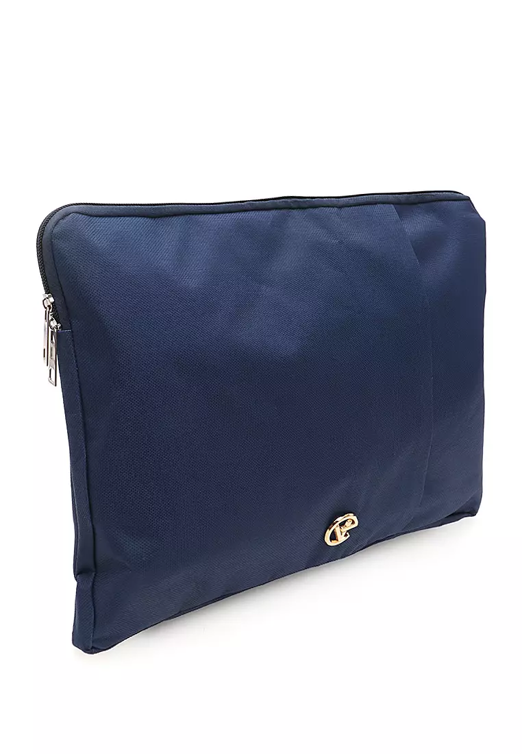 Tas Laptop Motif Polos Simple Zip Fastening Detail Dua Slot Softcase - Navy