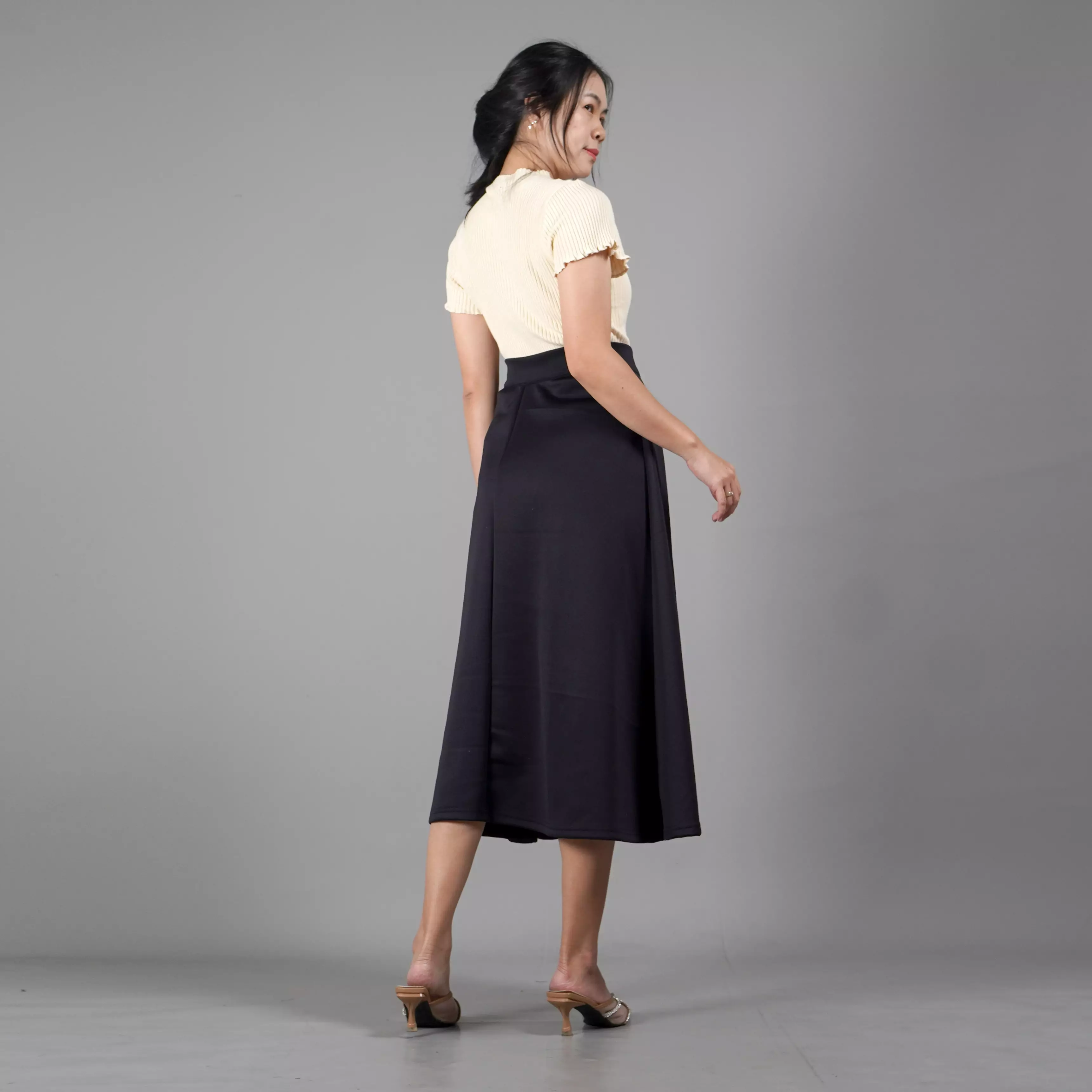  REBECA Rok Hitam Panjang Polos Rok A Line Korean Style Skirt - HITAM