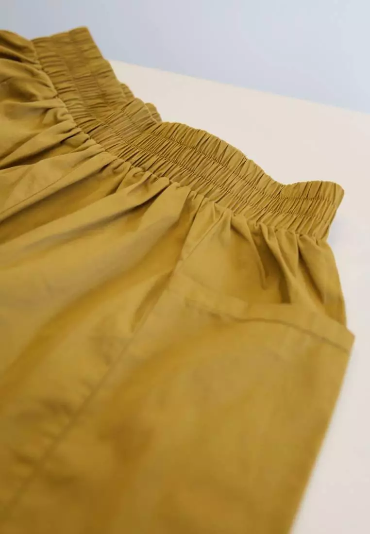 Cotton Elastic Waist Wide-Leg Cropped Trousers [BA3858]