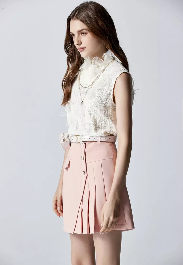 Pink Asymmetric Pleated Skirt