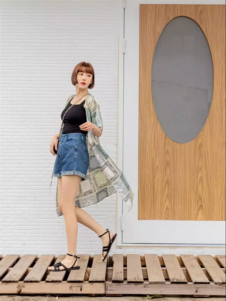 Printed waist tie long tunic dress [EA3353]