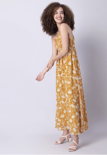Buy FabAlley Yellow Floral Halter Neck Smocked Maxi Dress 2023 Online |  ZALORA Singapore