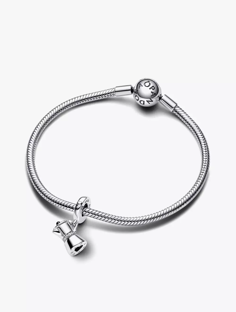 Mocha sterling silver dangle with clear cubic zirconia and black enamel