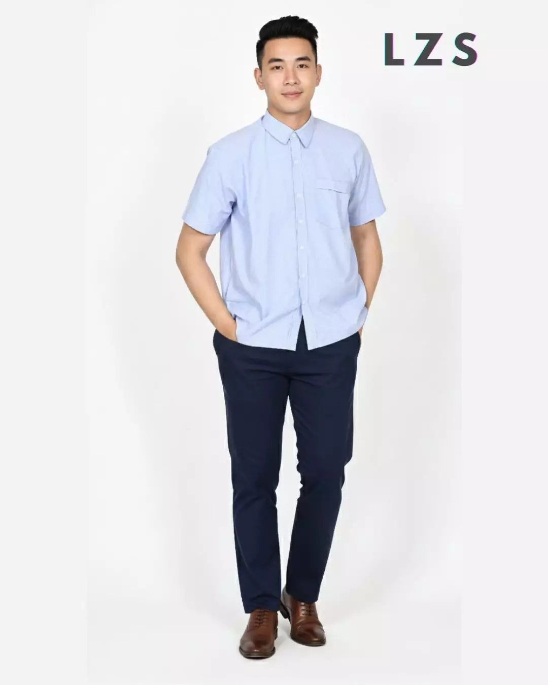 Zicho Shirt - Kemeja Cotton Lengan Pendek Polos - BIRU Reguler Fit Pria