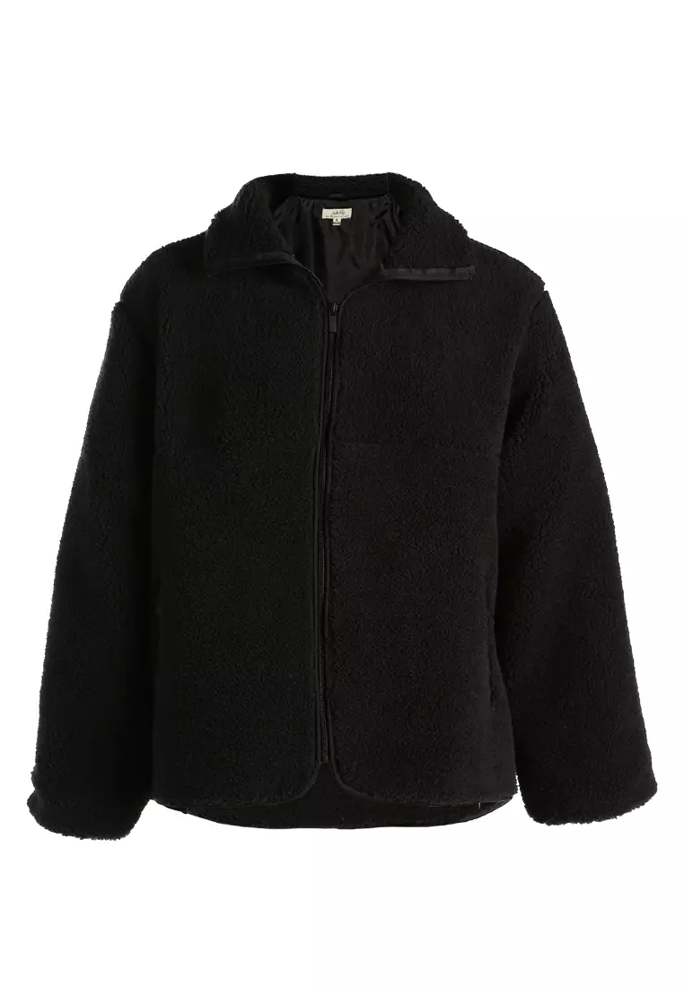 Unisex Fleece Collar Jacket In Black