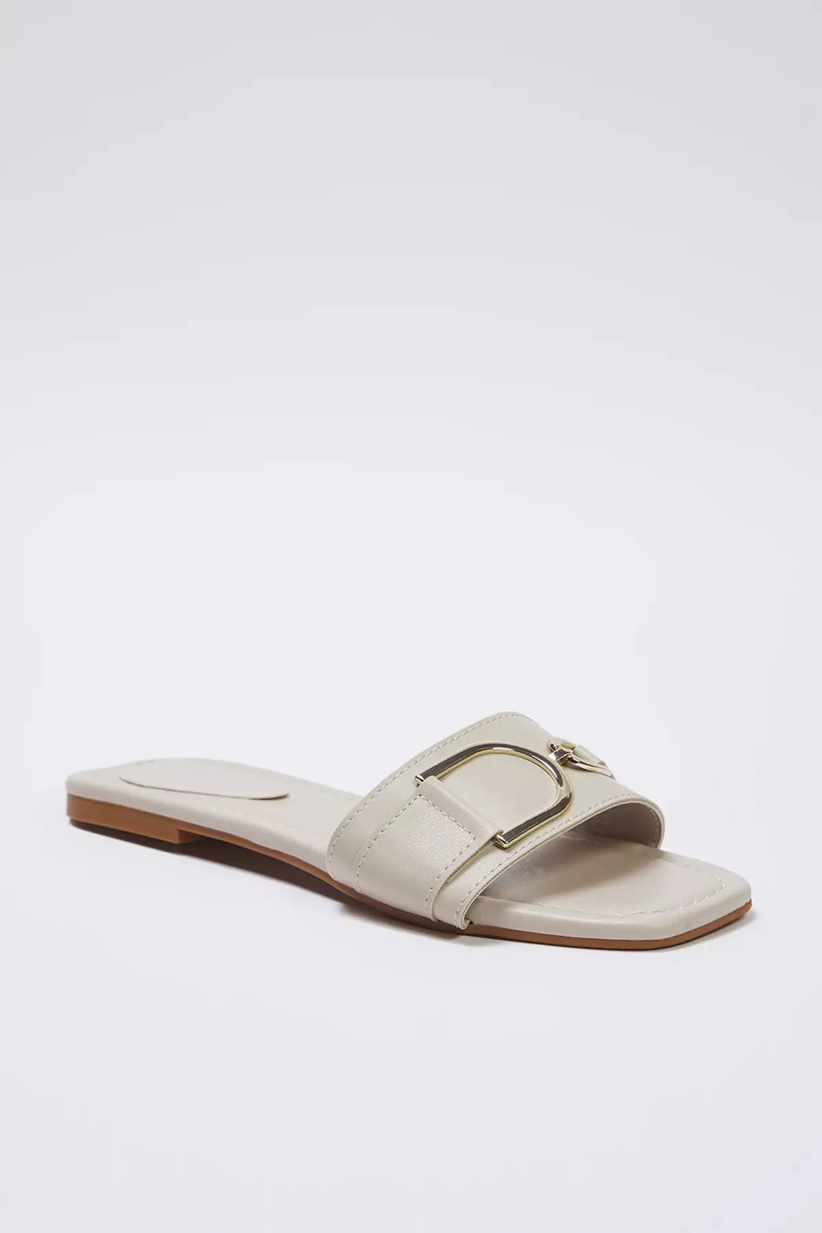 Beige Metal Accessory Detailed Women's Slippers Takss25Te00015