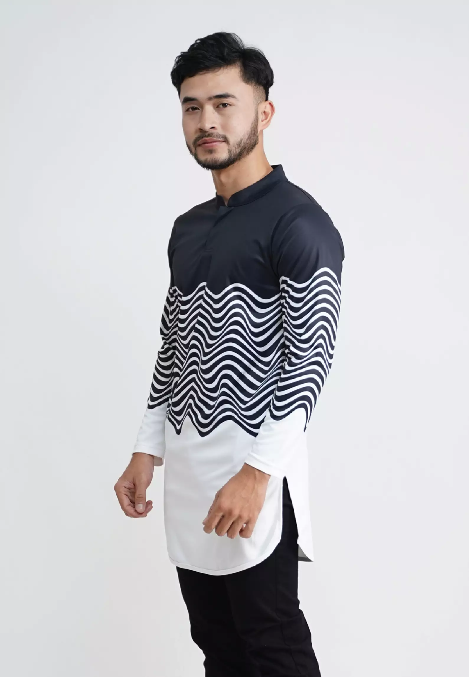 Tiento Pakaian Koko Pria Baju Muslim Dry Fit Kurta Lengan Panjang Motif Bena