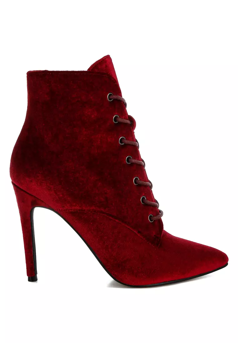 Discount on London Rag  shoes - SKU: Velvet High Heeled Boots in Burgundy