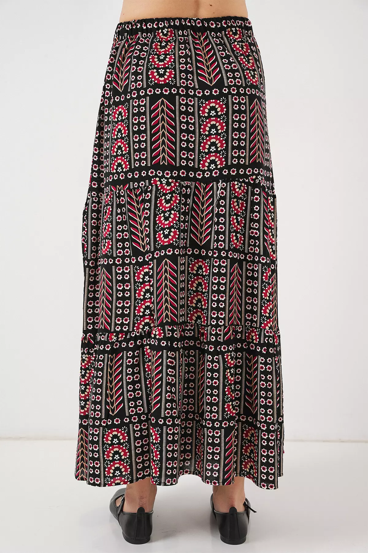 Women's Patterned Long Skirt 8053 - Black