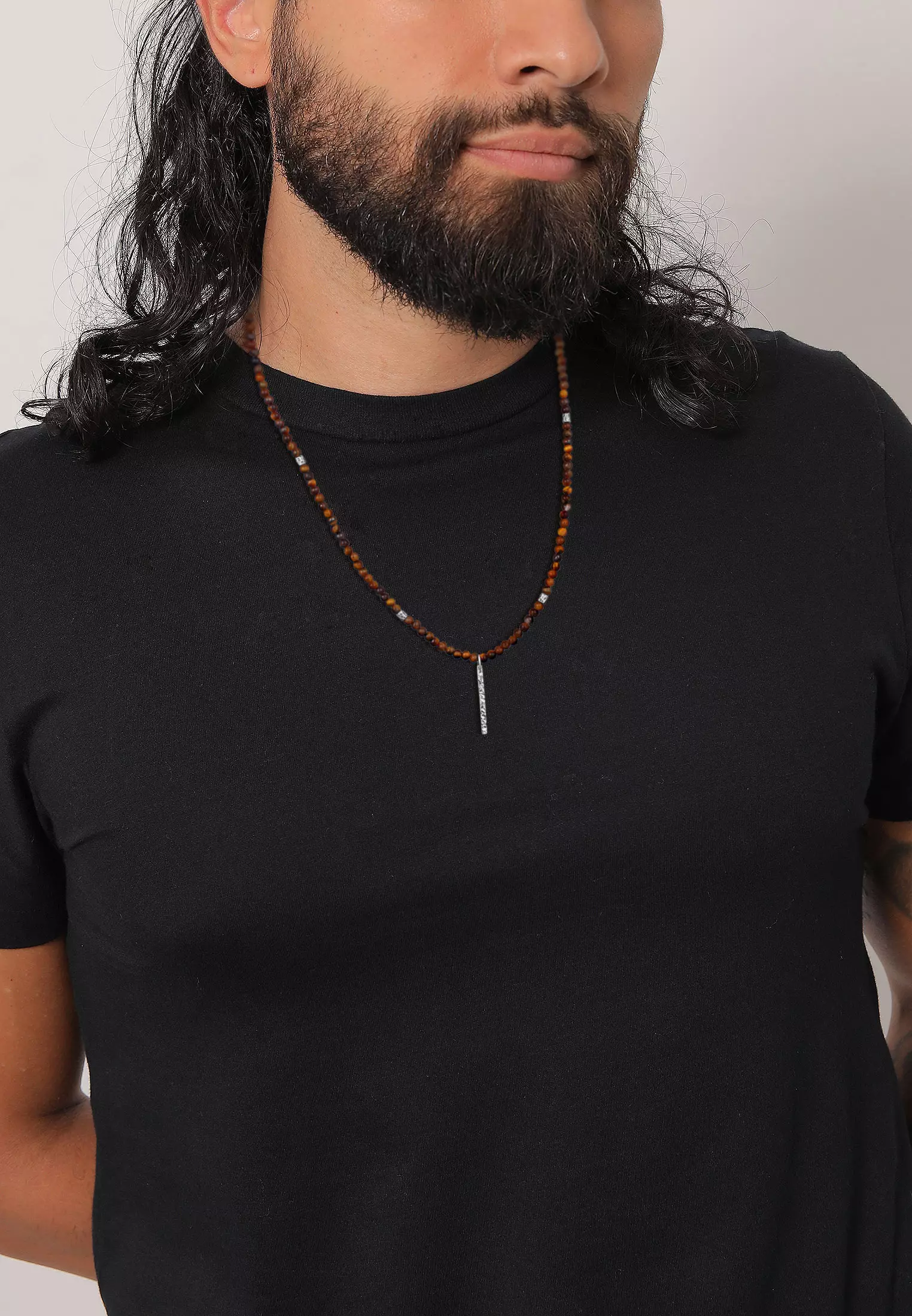 Necklace Men Pendant Bar Bead Tiger Eye