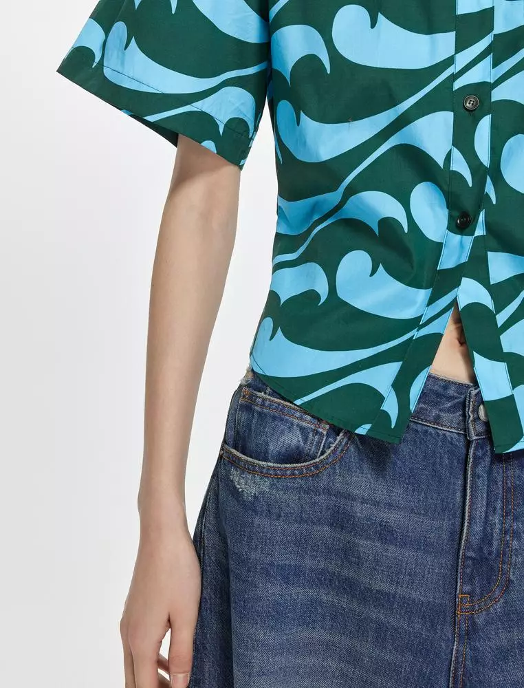 海浪印花通勤短袖襯衣