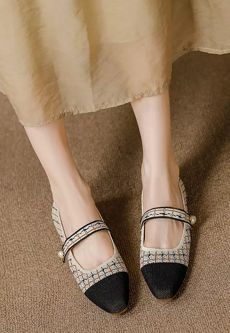 Pearl Strap Flyknit Mary Jane Shoes QC333