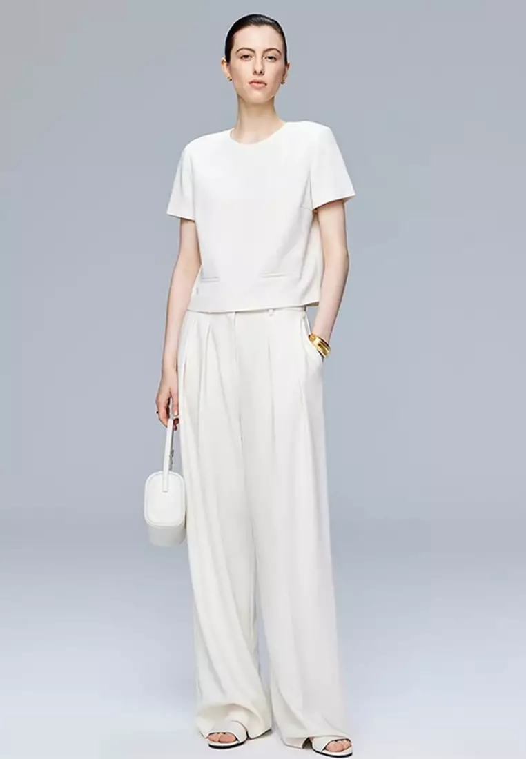 Solid color mesh free ironing commuter short-sleeved suit CA25061713W