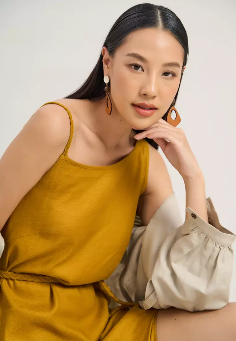 Yellow Linen Midi Dress