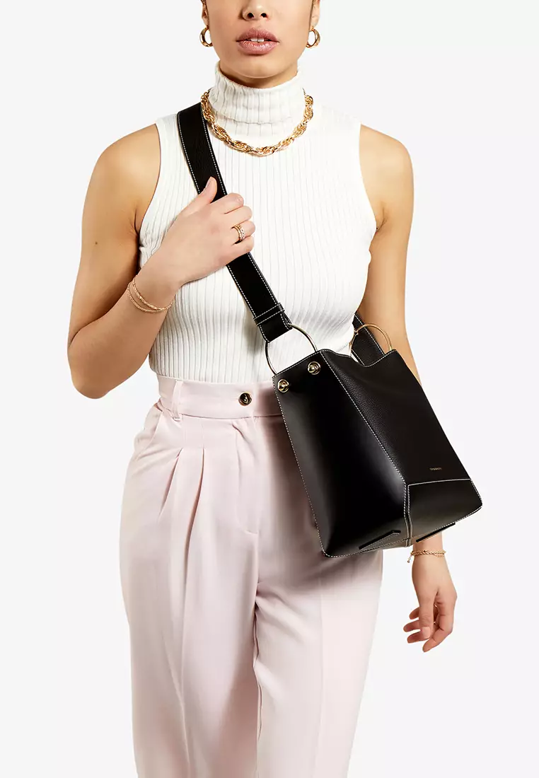 Strathberry - Lana Midi Bucket Bag - Leather Bucket Bag - Navy