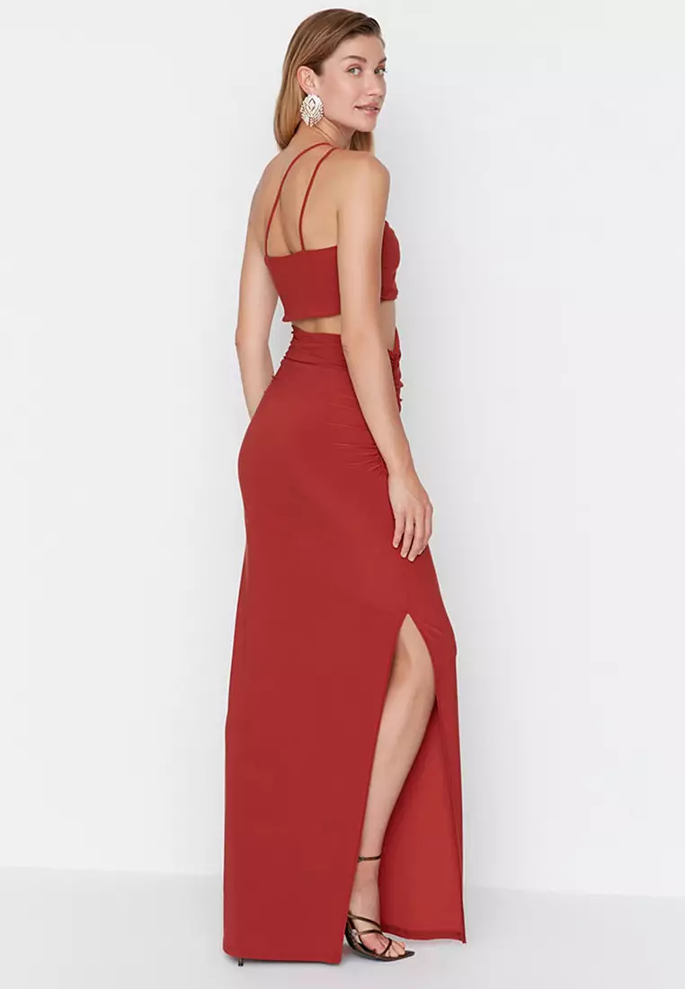 Neck Slit Evening Dress