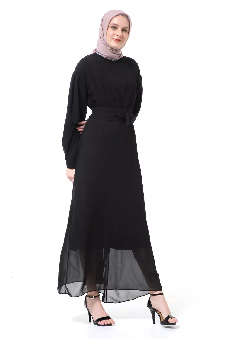 Alika Gamis Dress Long Sleeve Wanita Muslimah High Quality Premium - Black