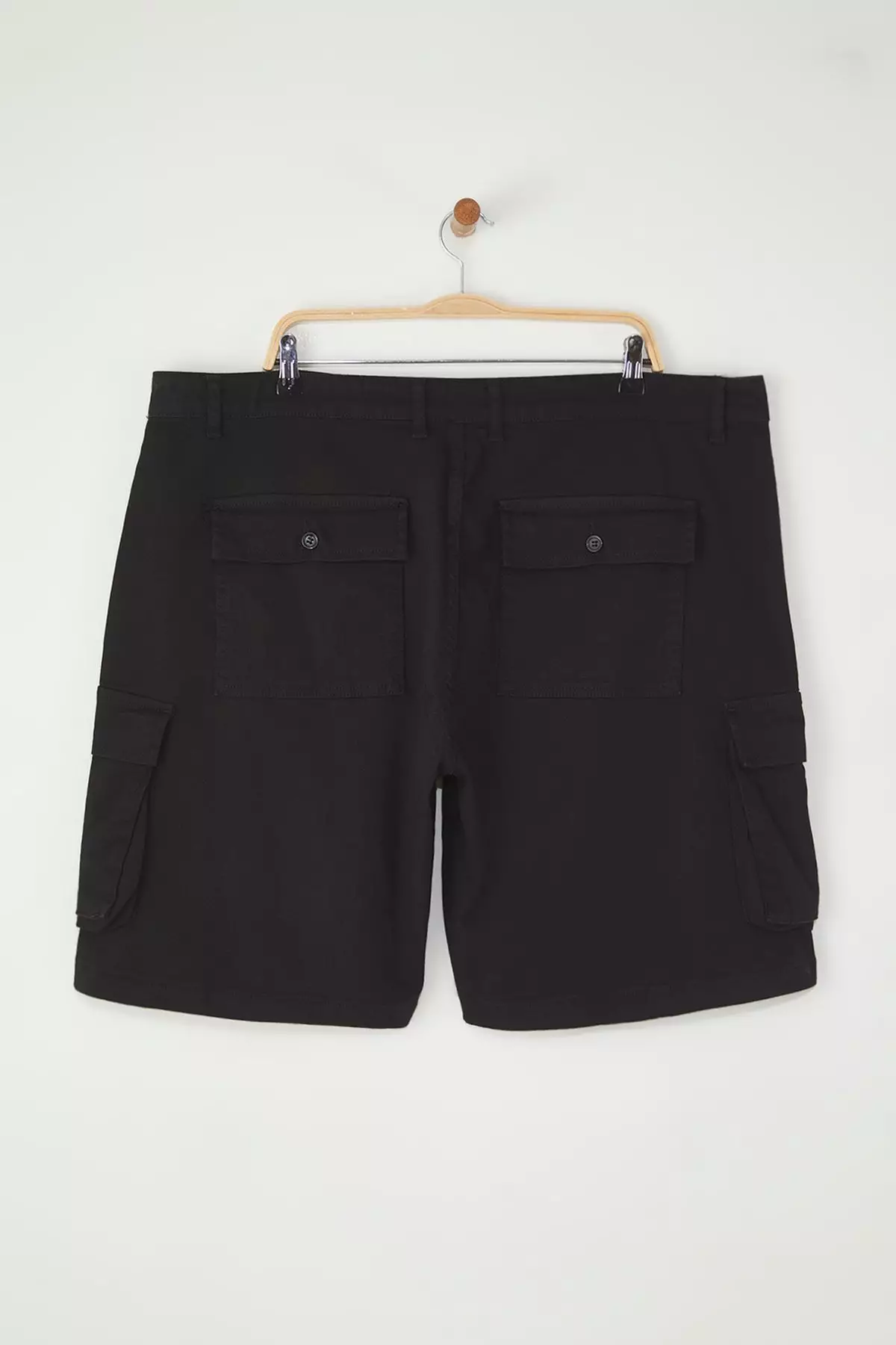 Black Plus Size Cargo Pocket Regular Cut Comfortable Cotton Shorts & Bermuda TMNSS25AP00008
