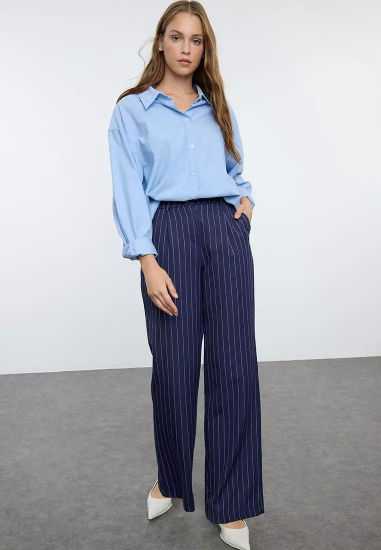 Wide Leg Striped Trousers