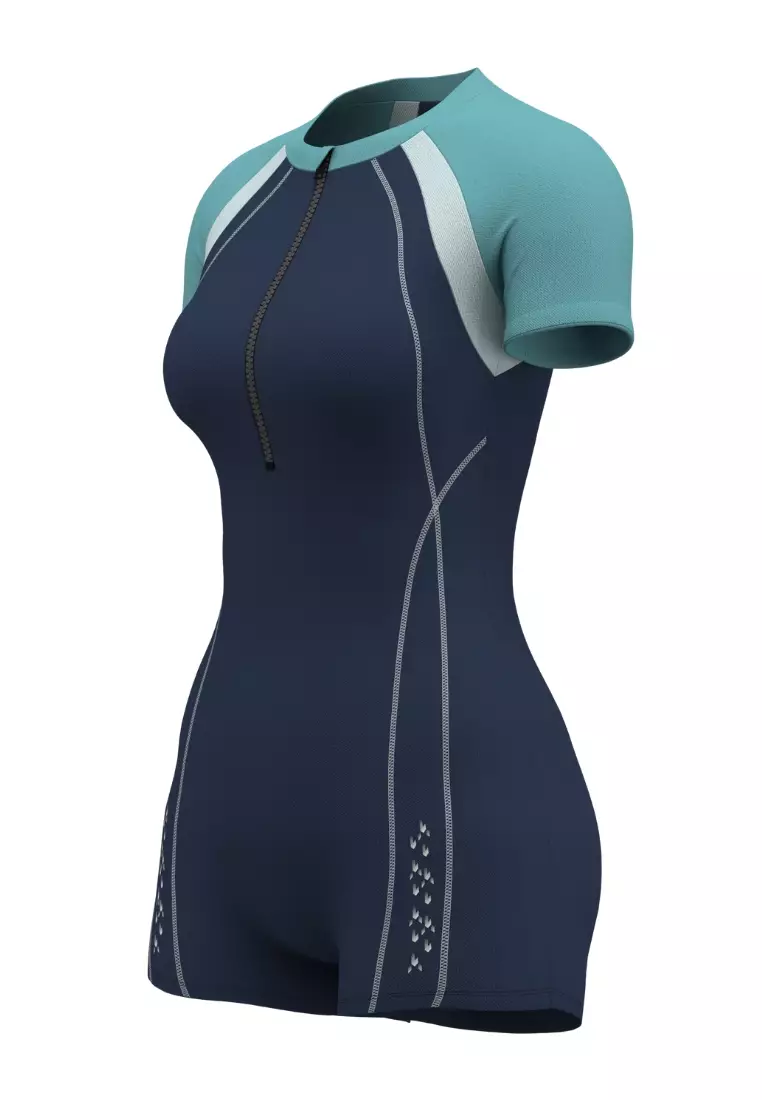 Sport Solid Teal Blue Zip Front Bodysuit