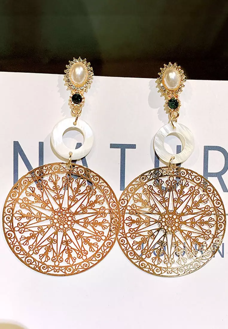 Hollow and Carved Round Metal Earrings CA060303