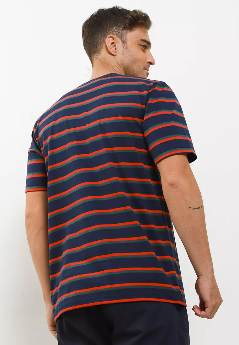 Ossu Kaos Salur  Stripe T-shirt Navy Bordir Kaos Garis Garis