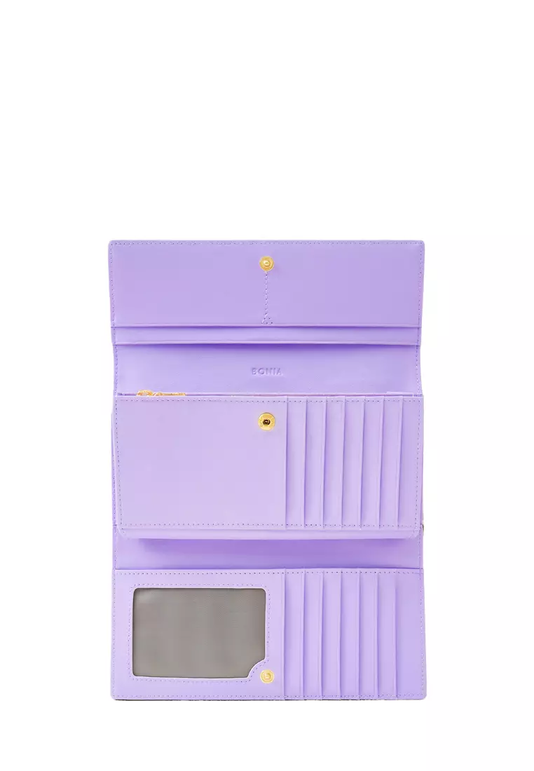 Lydia Monogram Long 3 Fold Wallet Purple Paste