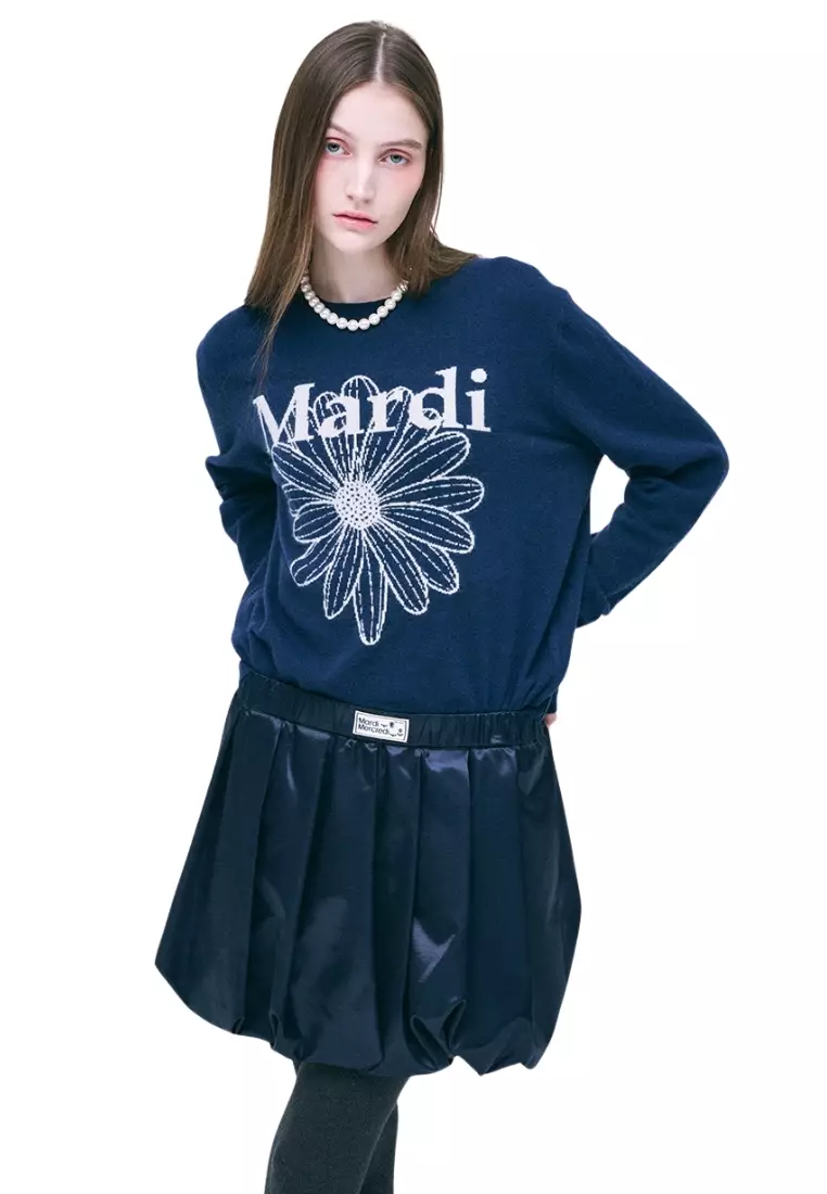 Cashmere Crew Neck Flowermardi - Navy Ivory