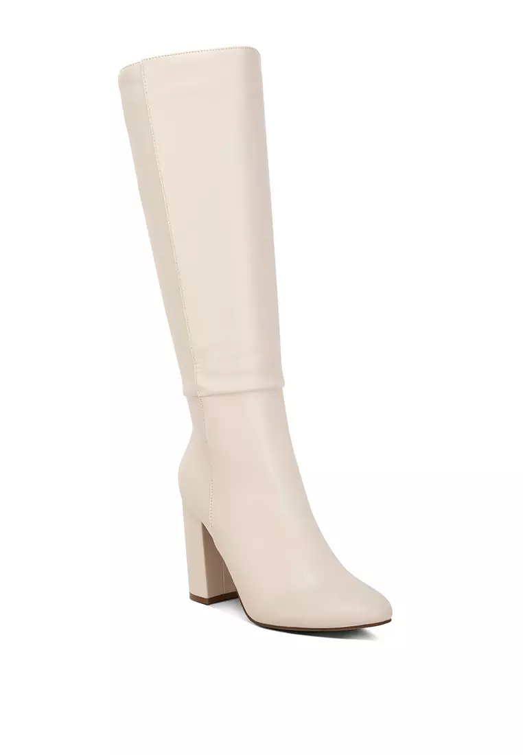 White leather outlet high heel boots