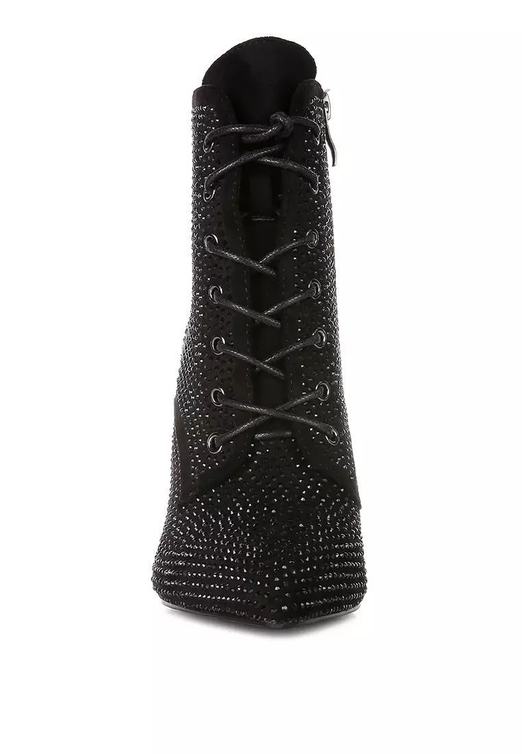 Sepatu bot berlian imitasi suede imitasi warna hitam