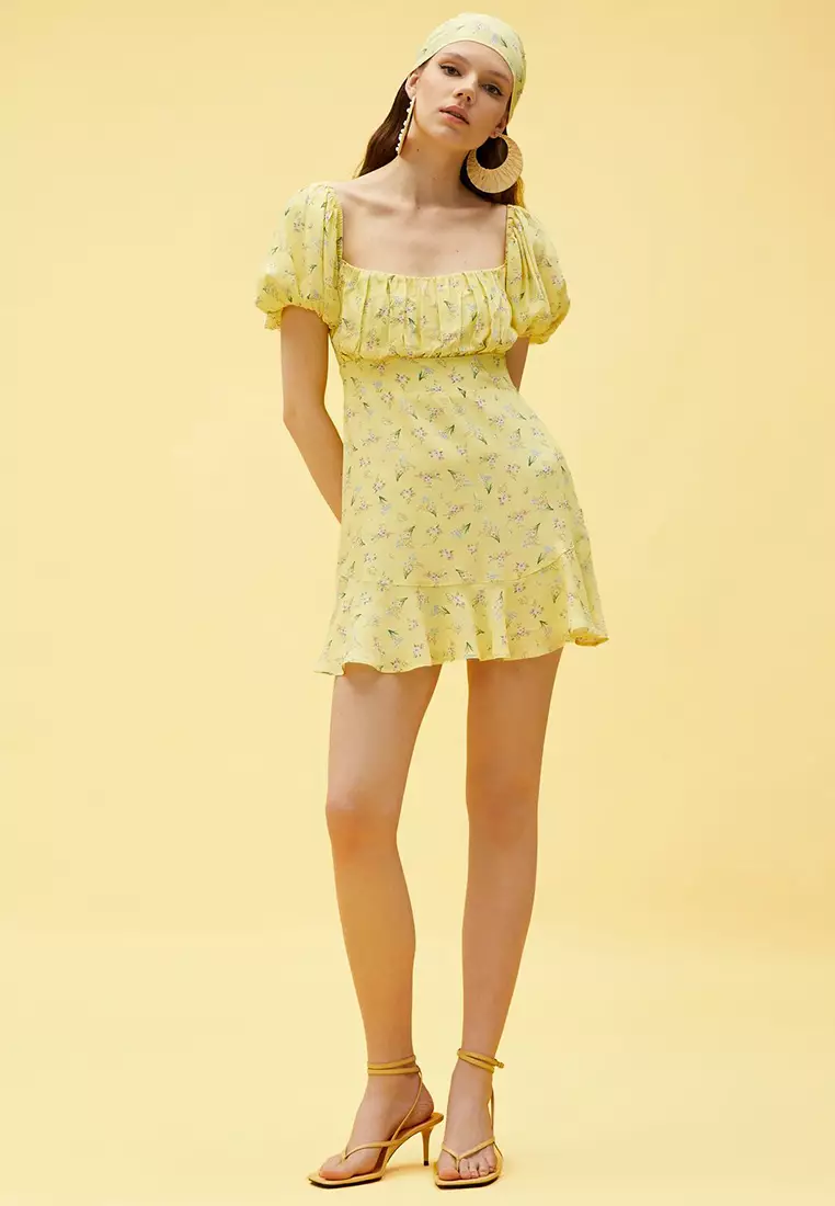 Viscose Puff Sleeves Mini Dress