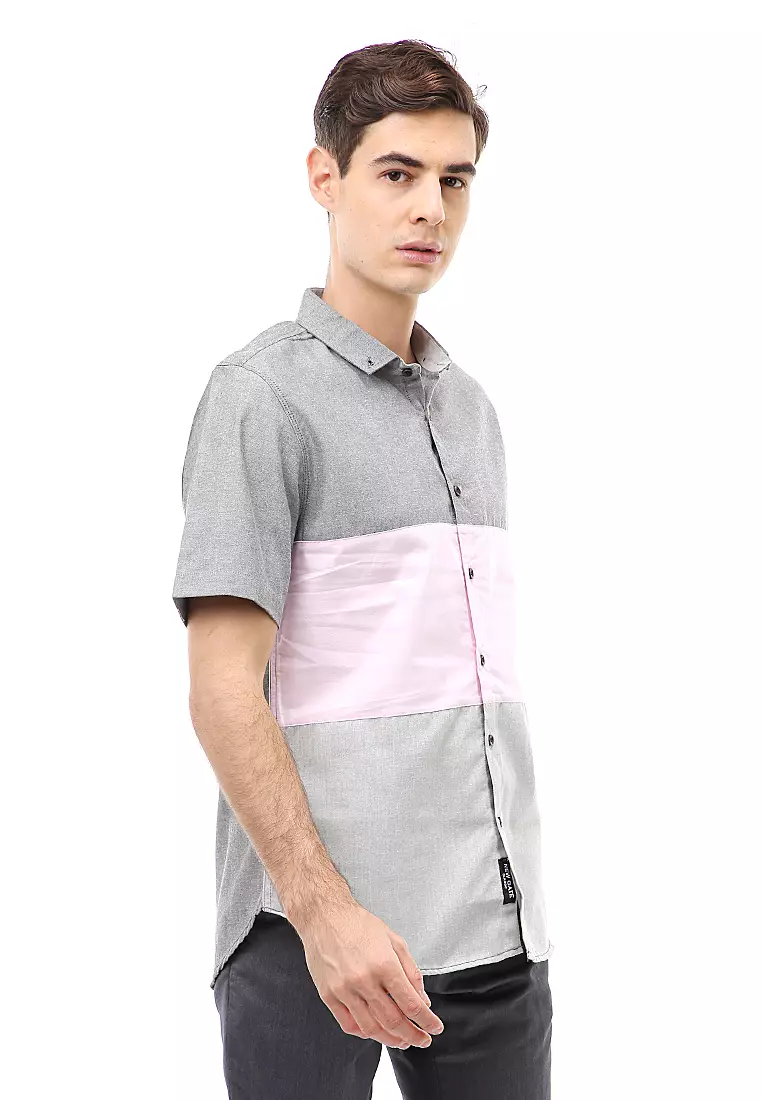 Dwan Atasan Kasual Kemeja Pria Lengan Pendek Combinasi 3 Warna Material Cotton ORIGINAL - Gray White