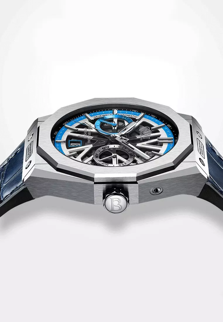 Automatic Unisex Stainless Steel Watch, Leather Strap