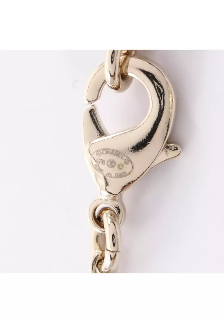 Pre-Loved Chanel Year's Gift 2025 coco mark Bambi necklace GP Fake pearl Rhinestone gold white green G26C