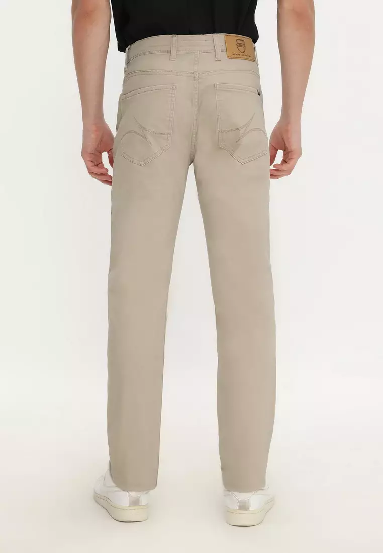 POLICE Celana Chino Panjang V Pocket Lt.Khaky Cotton Premium Slim Fit Pria