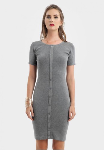 Dolce Button Knit Dress in Grey