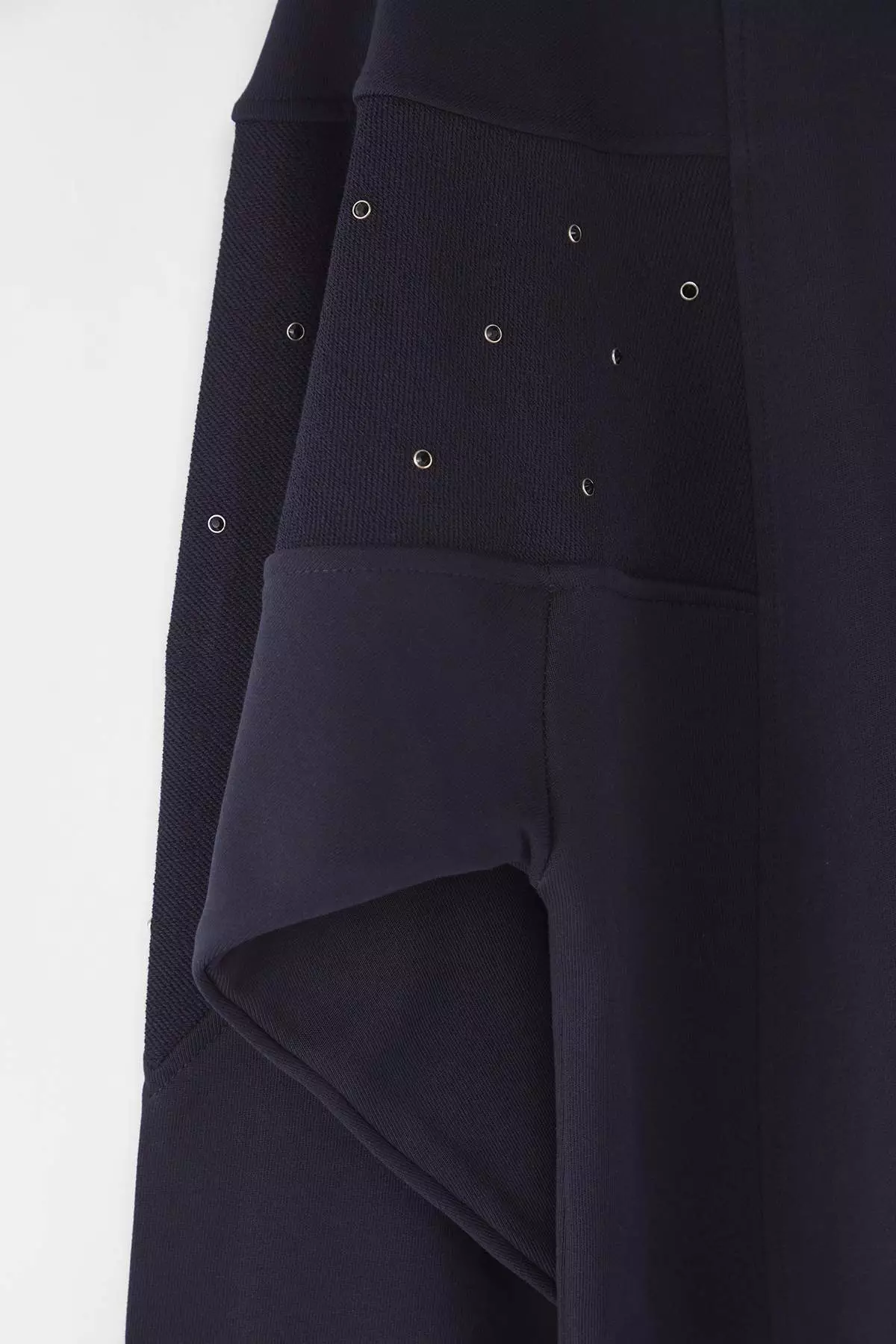 Navy Blue Eyelet Accessory Detailed Crew Neck Oversize/Wide Cut Knitted Sweatshirt