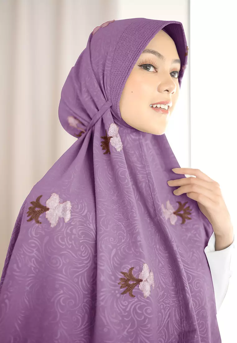 Zelena - Ghinna Bergo Embroidered | Hijab Instan Tali Airflow - Royal Purple