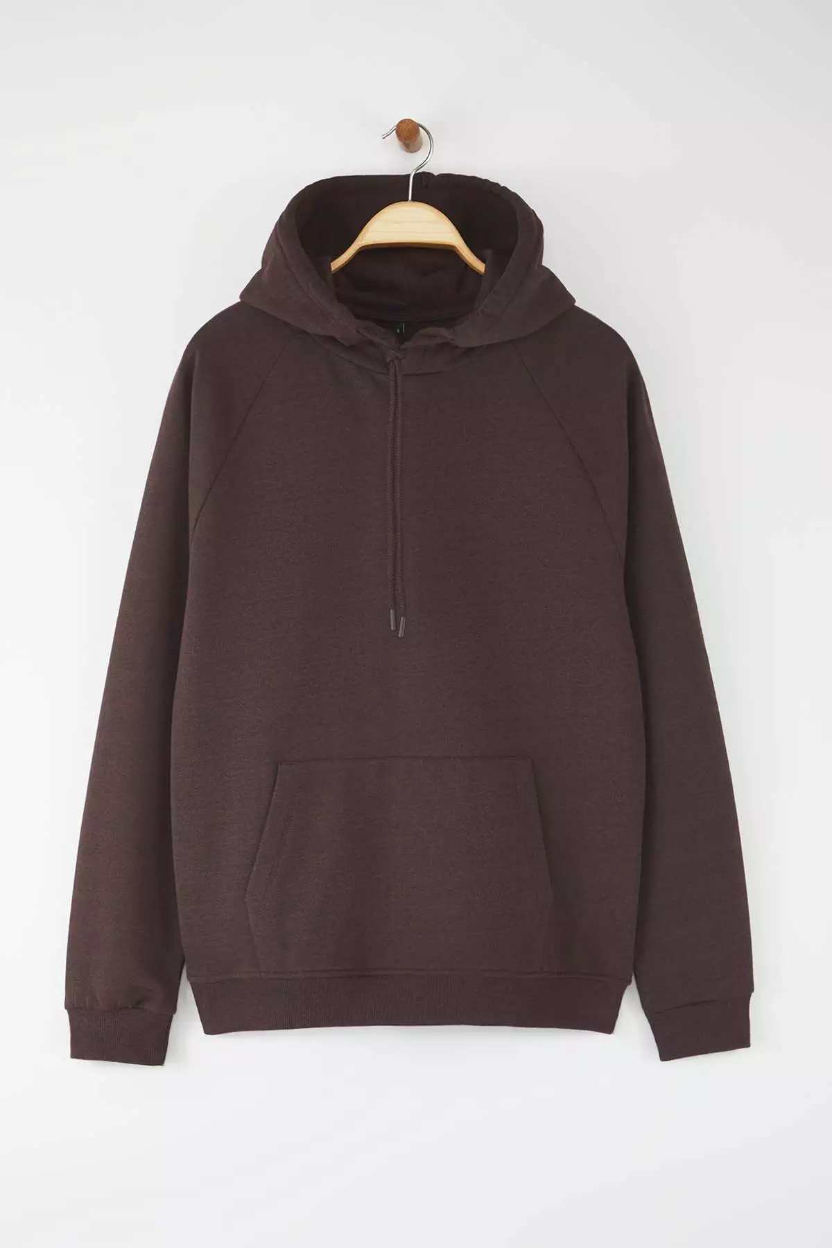 Dark Brown Regular Cut Hooded Fleece Inside Warm Sweatshirt