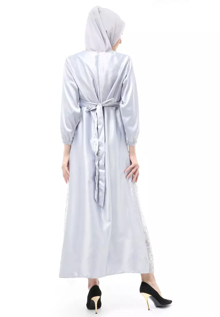 Monita Gamis Brokat Tile Wanita Muslimah Regular Fit - Grey